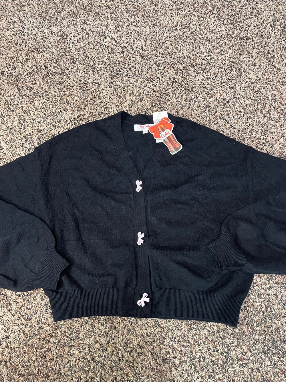 Y2K Trendy Black Graphic Bow Oversized Cardigan Diet Coke Girlies Size XXS NWT - Picture 3 of 6